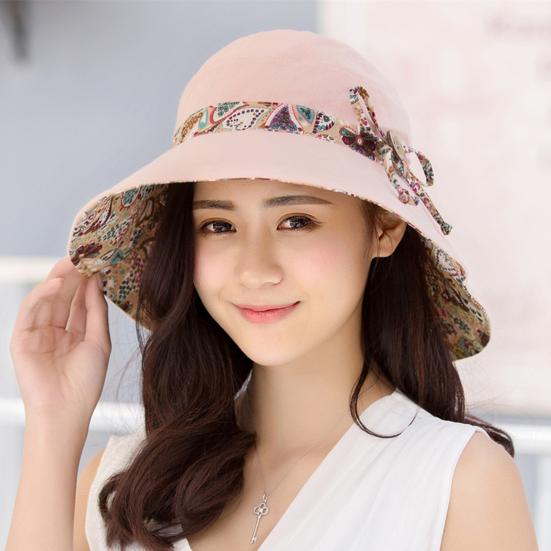 Sun Hat Fashion Print Wide Brim Temperament Foldable Anti Sun Cap for Beach