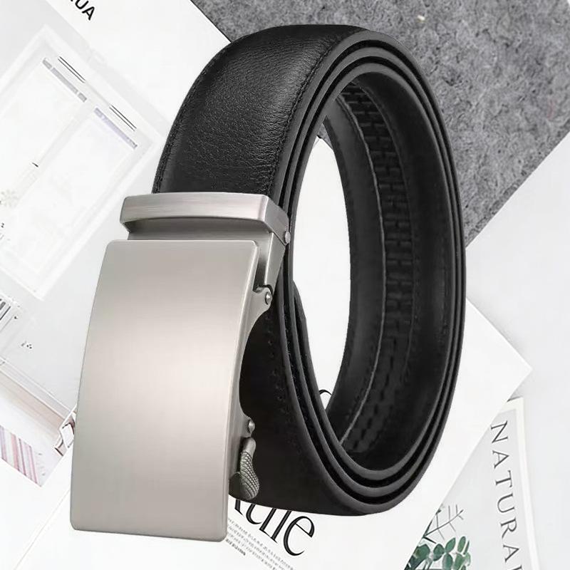 Men s Genuine Leather Belt with Zinc Alloy Automatic Buckle - Casual Business Style 110 cm