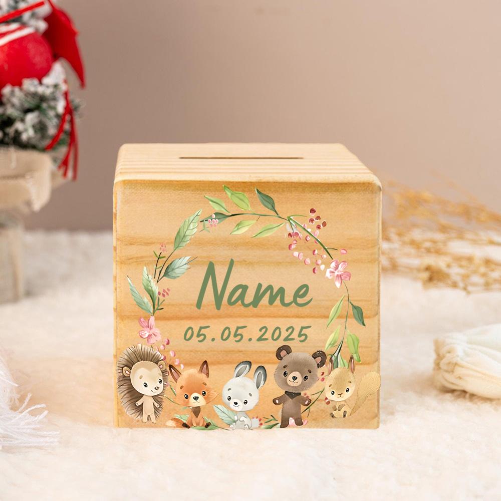 

Personalised Piggy Bank with Name Money Boxes Coin Collection Box Wooden Coin Bank Birthday Gift