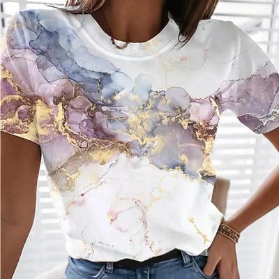 Women's Printed 3D Painting T-shirt Landscape Printed Summer Large Size Round Neck Green White T Shirts