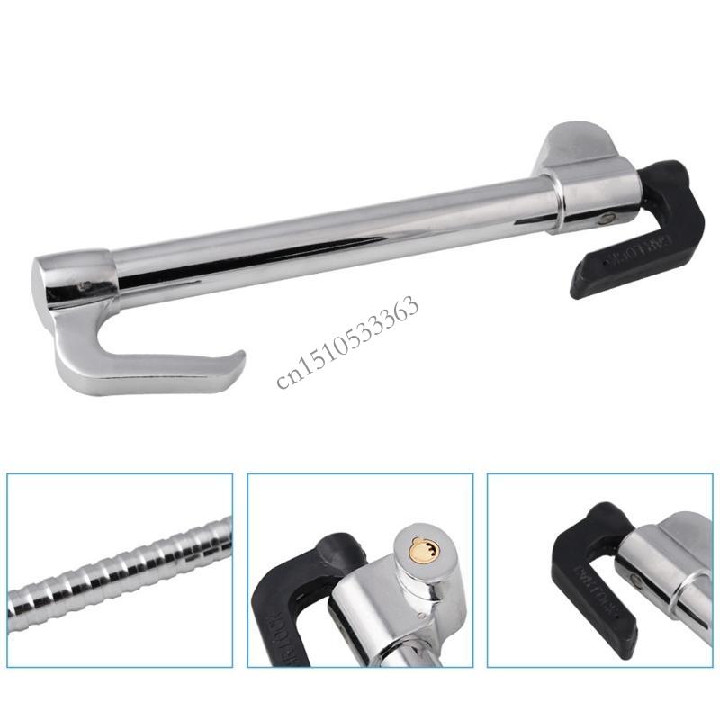 090E Car Extendable Double Hook Stainless Steel Steering Wheel Lock Clutch Pedal Lock