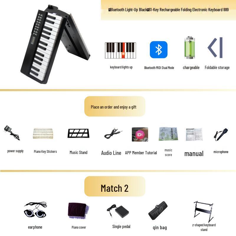 61-Key Rechargeable Folding Piano for Beginners & Kids