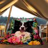 1pc Floral Border Collie Print Outdoor Soft Polyester Flannel Throw Blanket Versatile for All Seasons , Soft , Cozy , Warm All Season Quilted Throw ,