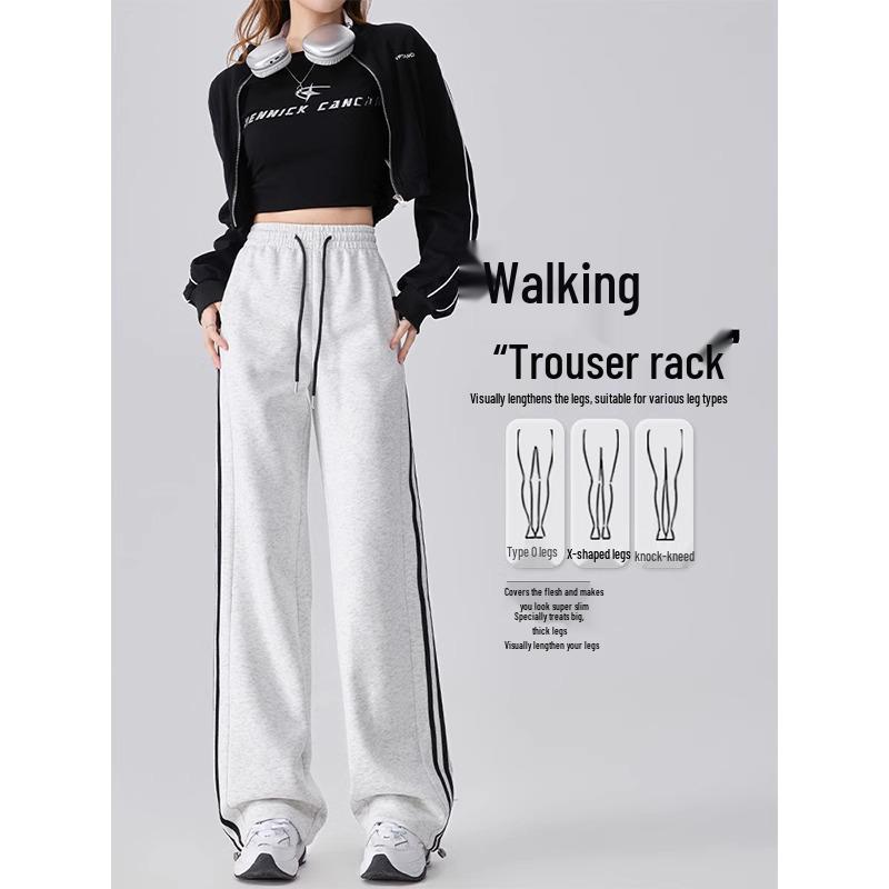 2025 Women's High-Waist Slimming Sweatpants: White & Gray, Spring Casual Wide-Leg Design