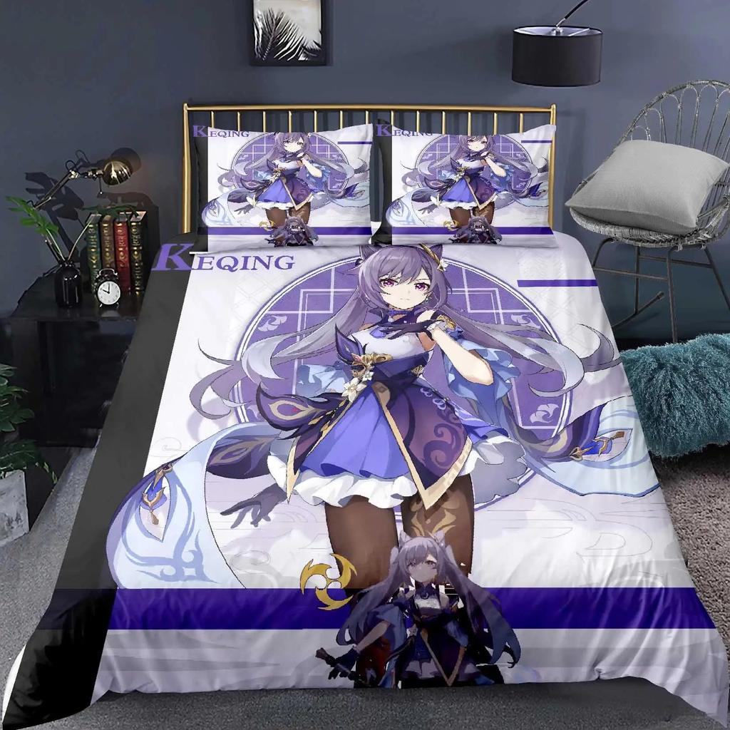 Genshin Impact Bedding Set Game Print Duvet Cover Quilt Soft Duvet Cover Sets Home Textile Queen King Size Girl Kids Room Decor