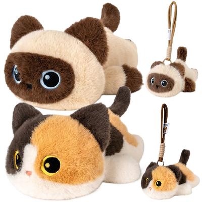 Cartoon Cat Plush Toys Cute Animals Siamese Kitten Lovely Stuffed Doll Black Cat Pendant KeyChain Plushie Birthyday Xmas Gift