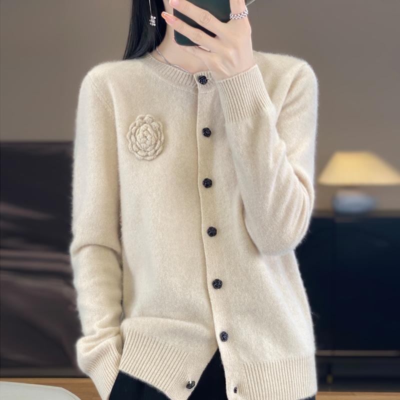 QingHe Cashmere Women's 30% Cashmere Cardigan - Soft & Warm Wool Blend Sweater
