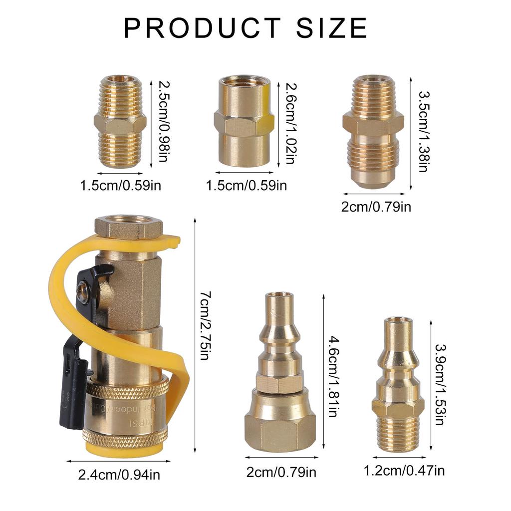 Set of 7 Brass Propanes Connectors Quick Connecting Fitting Conversion Fitting Grilling Connectors Suitable for Travel
