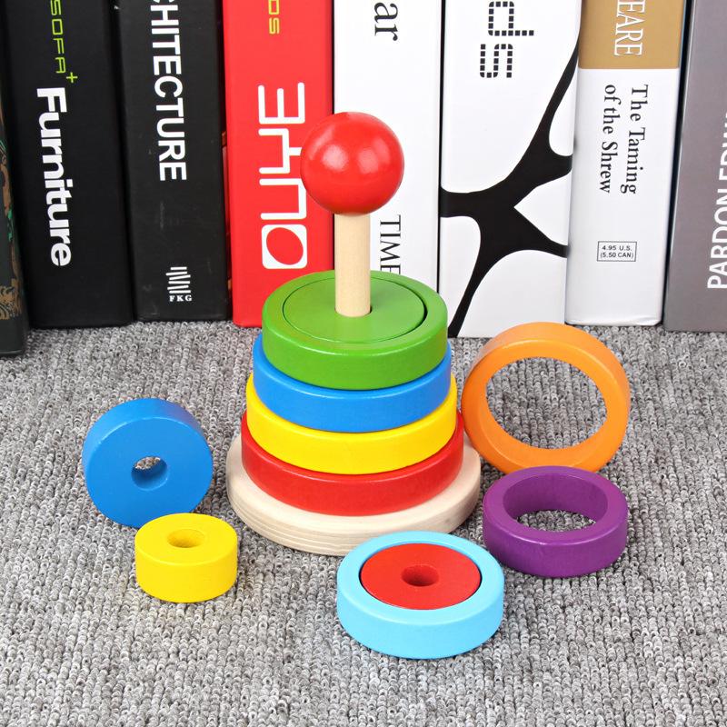 

Wooden children s educational Hannota rainbow stack music ring matching building block color cognitive toy