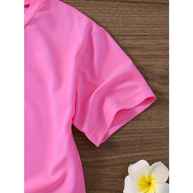 European Size Boy and Girl Fashion Short Sleeved Shirts with Letter Prints Breathable and Soft Comfortable Round Neck