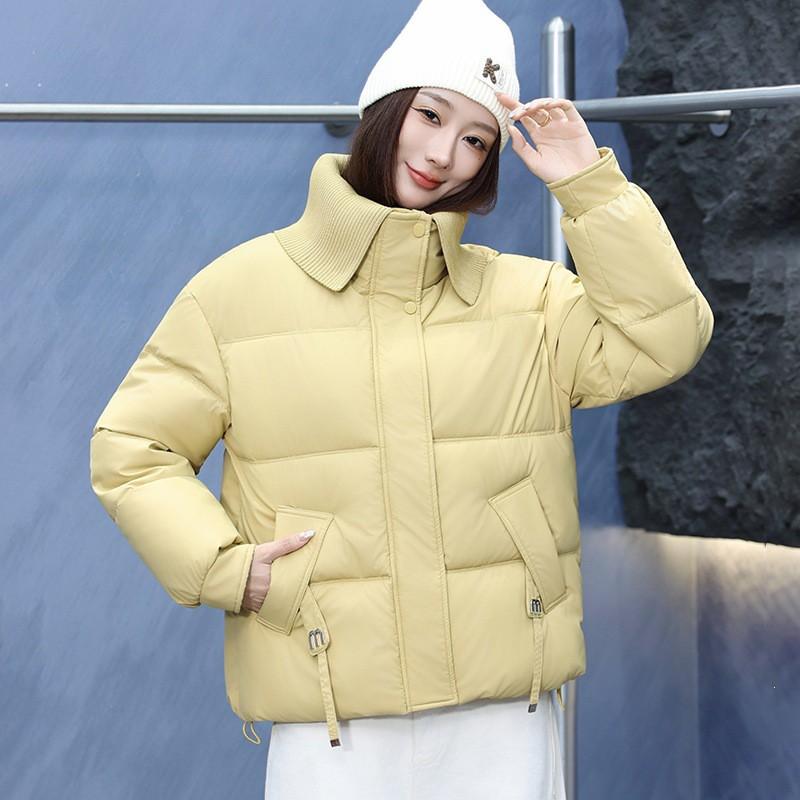 2026 Winter Womens Down Cotton Puffer Jacket Slim Fit Turn-down Collar Short Length Warm Casual Coat Petite Ladies