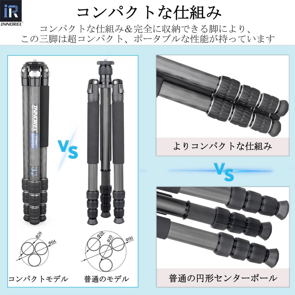 INNOREL Camera Tripod Carbon SLR Tripod N36 with Free Head 20KG Maximum Load Capacity 4 Stages Telescopic Working Height Pipe Diameter Video Camera