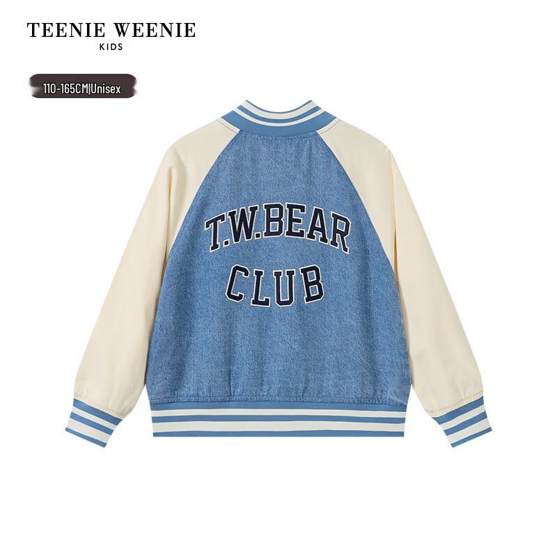 Teenie Weenie Kids Colorblock Raglan Sleeve Baseball Denim Jacket