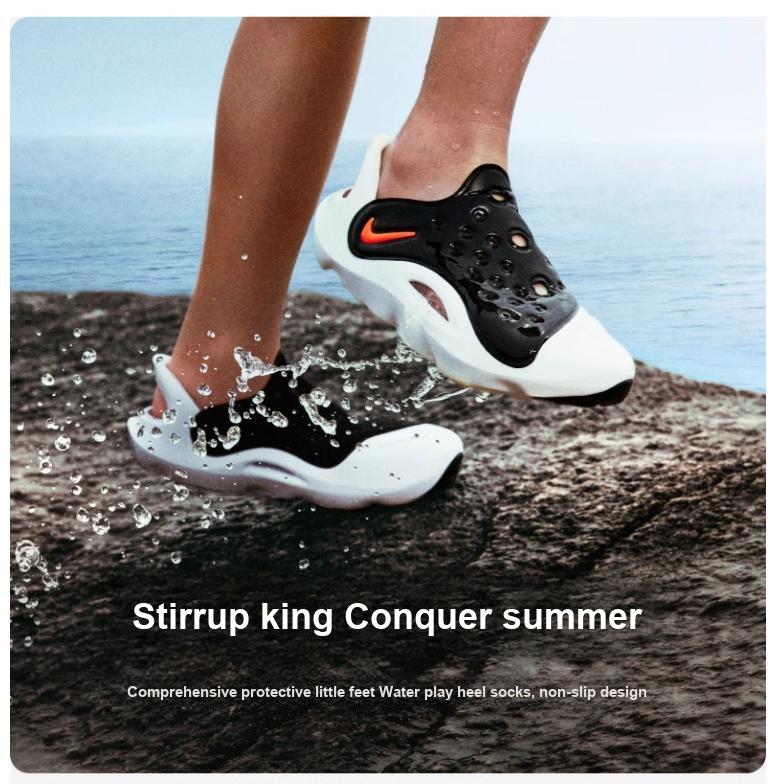 Nike Aqua Swoosh Sandal GS Svart Hyper Oransje Barnesneakers Green-Strike Hvit FV6363-001