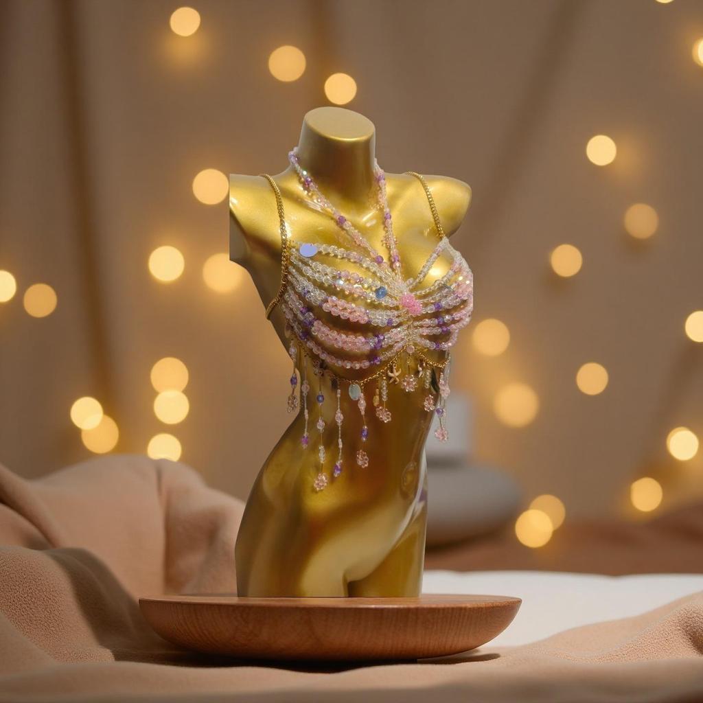 European Handmade Beaded Tassel Body Chain Vest for Women - Beach Party Strappy Chest Chain