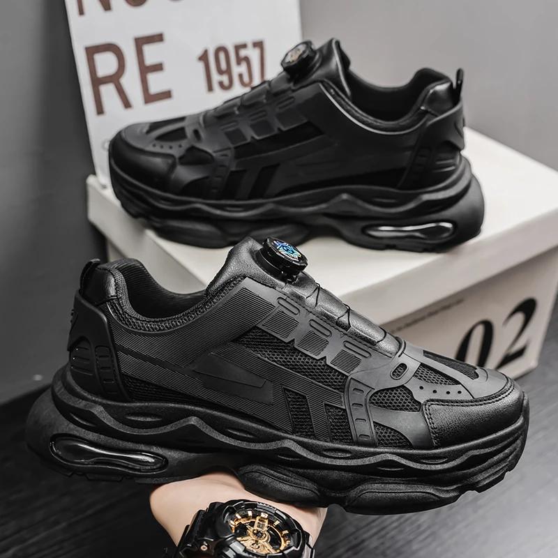 Men's shoes breathable new casual black sneakers mesh thick-soled heightened daddy work protection shoes for men zapatos