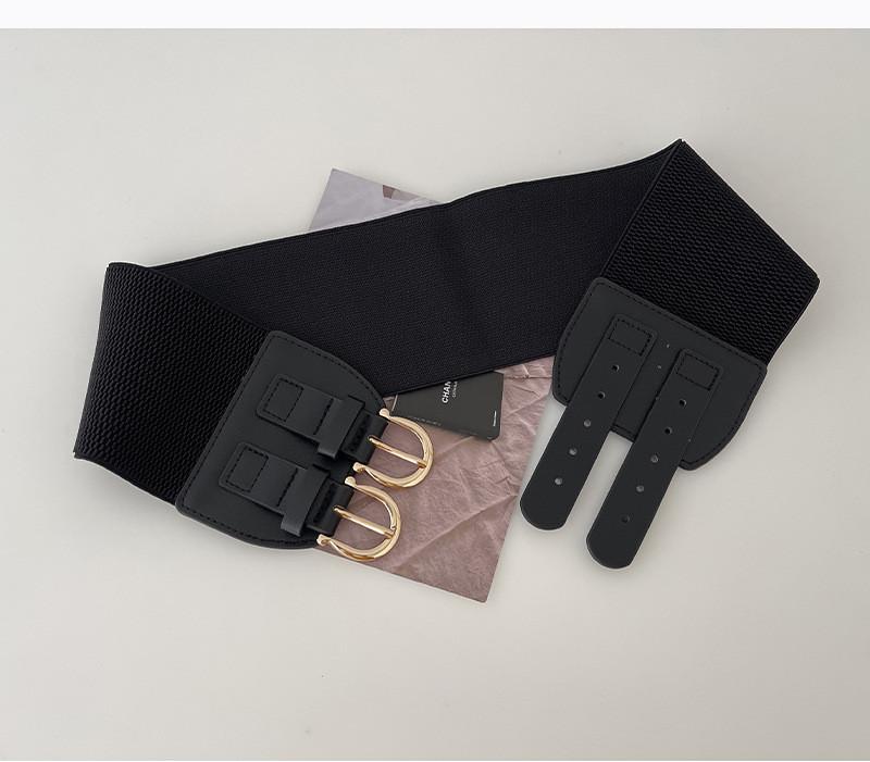 Black Sophisticated Wide Waist Belt For Women With Alloy Buckle Ideal For Dresses Jackets And Sweaters