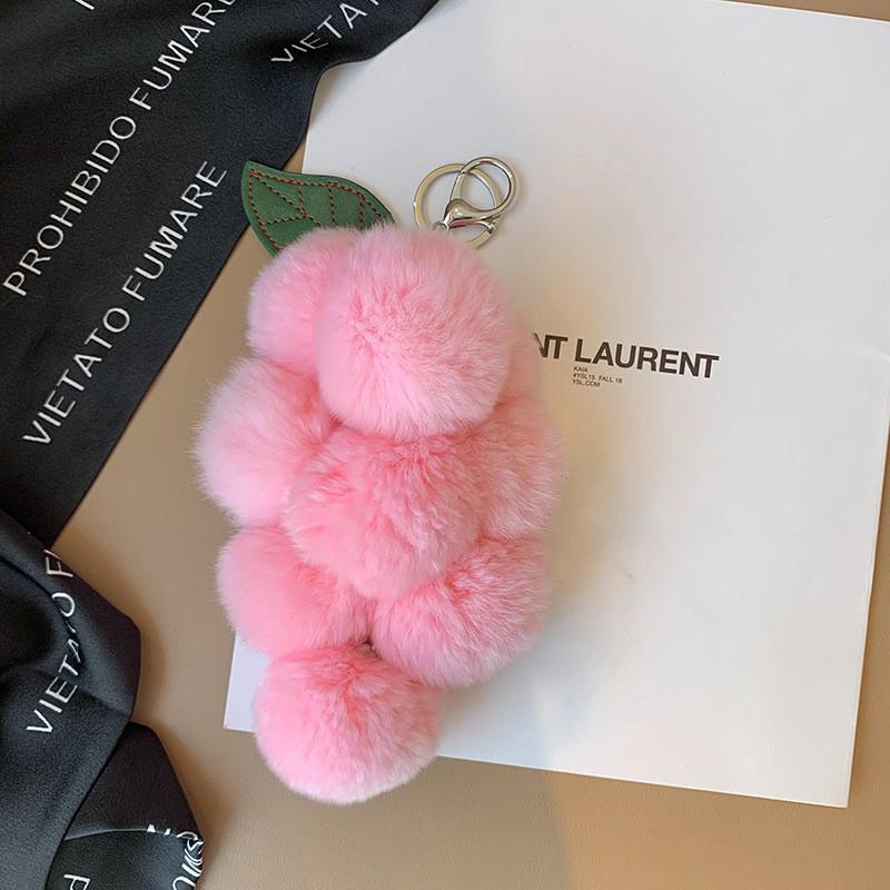 Lovely Grape Pom Poms Keychains Fluffy Ball Keychain Fluffy Ball Keyring Car Key Chain Pendant Accessories