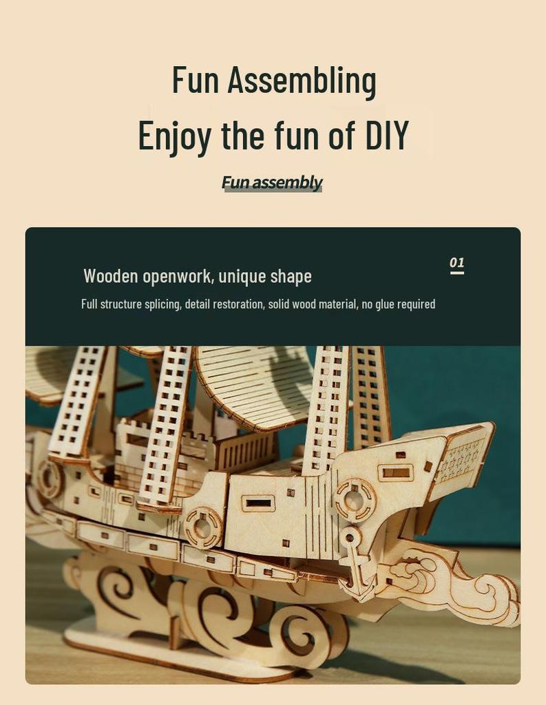 3D Creative Ocean Sailing Ship Puzzle - Educational DIY Toy for Kids