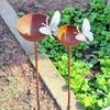 Freestanding Rusty Metal Bird Feeder Ground Insert Vintage Iron Bird Bath Feeder Rustproof Handmade Butterfly Bath Bowl