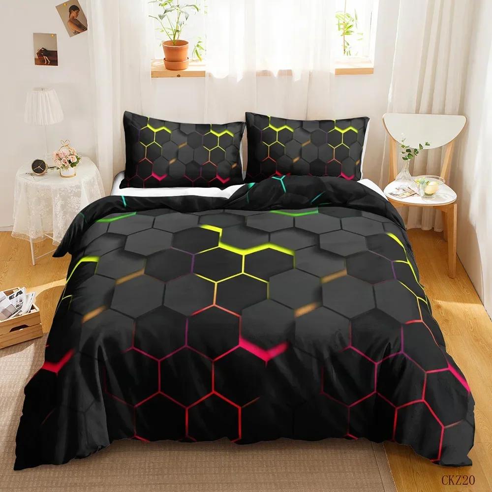Geometric Multicolor Honeycomb Hexagon Comfortable Duvet Cover Pillowcase Bedding Set Children Bedroom Decoration Home Textile