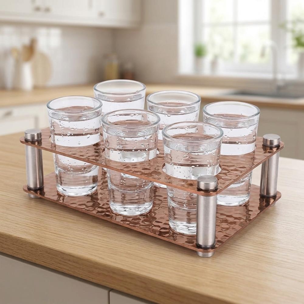 Stainless Steel Wine Glass Tray 6 Holes Glass Cup Rack Practical Serving Display Tray Party