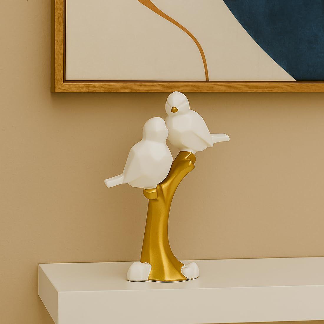 

Ceramic Couple Birds Statue for Home Decor - Aesthetic Showpiece - Decorative Sculpture for Home Decor & Office Decor - 18x3x22 CM, White and Gold
