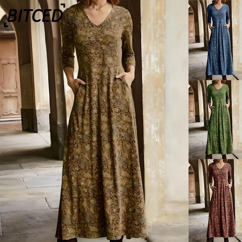 BITCED Fashion Autumn Winter Long Sleeve V-Neck Casual Dresses