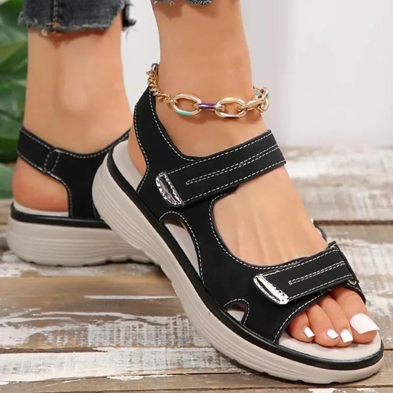 2024 Summer Shoes Women Plus Size Non Slip Shoes for Women Adult Slip on Solid Color Wedge Sandalias De Mujer Footwear Female