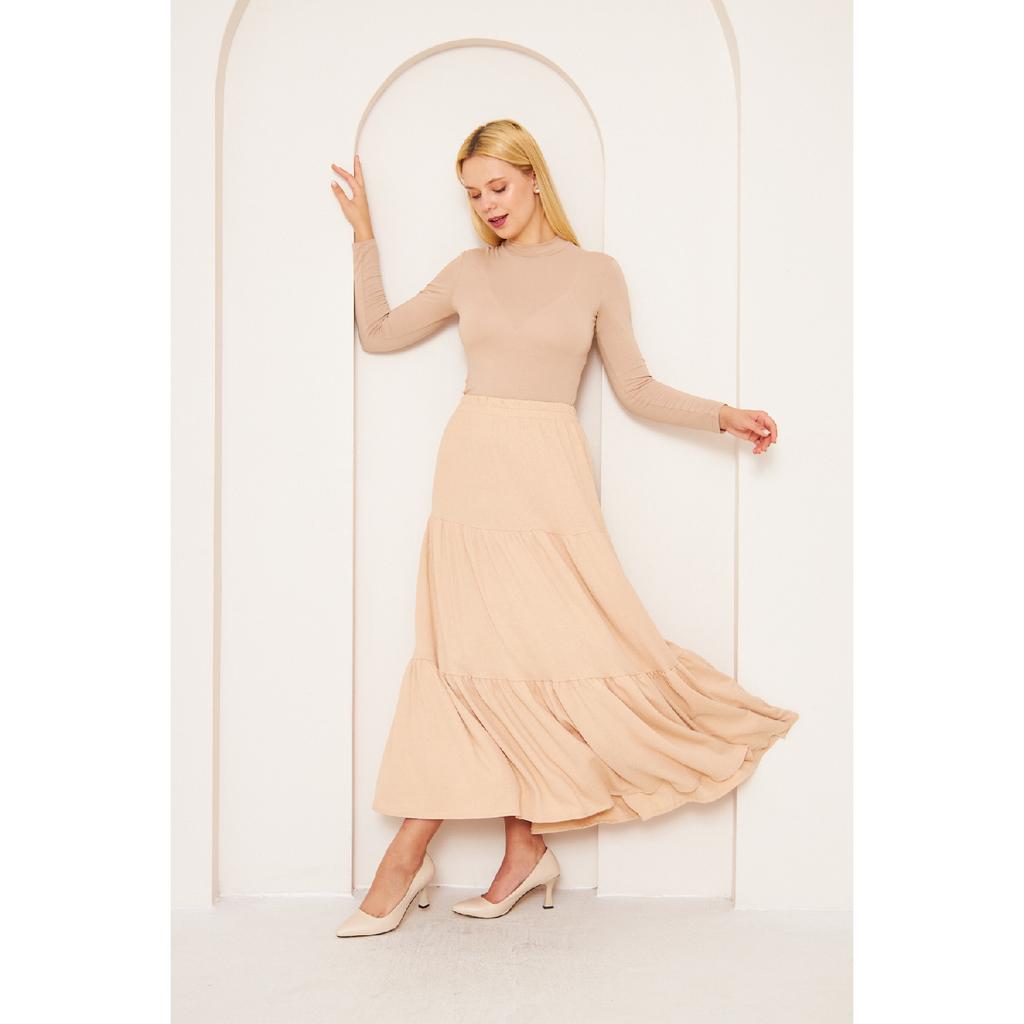 Černá sezónní vrstvená pohodlná sukně, bavlněná dlouhá sukně, ležérní sukně, ležérní sukně, hidžábová sukně