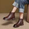 First Layer Cowhide Large Size Short Boots Women's 2025 Winter Thick Heel Thick Cotton Warm Martin Boots Retro Boots Low Heel Leather