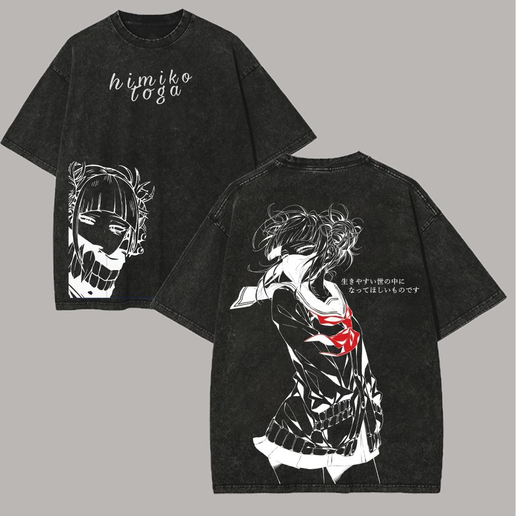 2026 Anime My Hero Academia T-shirt Toga Himiko Washed Oversized T Shirt Men Women Clothing Casual Short Sleeve Polyester Tees Tops