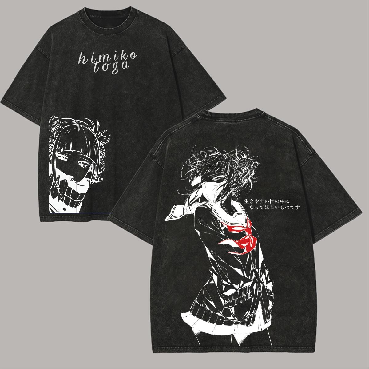 2026 Anime My Hero Academia T-shirt Toga Himiko Washed Oversized T Shirt Men Women Clothing Casual Short Sleeve Cotton Tees Tops S