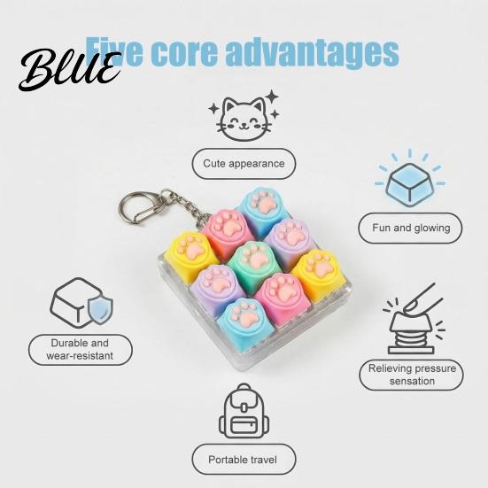 Mechanical Keyboard Toy Cat Paw Fidget 9-in-1 LED Light-up Keychain Decompression Handheld Device Button
