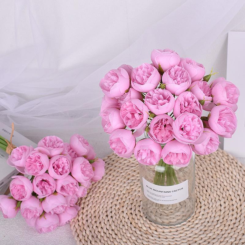 Fake flowers, 27-head peony bouquet, tied with Lafei grass, camellia and rose, INS style decoration artificial flowers.
