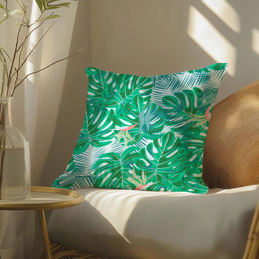 Tropical Palm Leaves Cushion Cover Soft Short Plush Pillow Cover Smooth Cozy Texture Aesthetic Cushion Case Home Decor