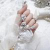 Handmade Rhinestone Wearable Long Ladder Fake Nails Trapezoid Full Cover Nail Art Stickers