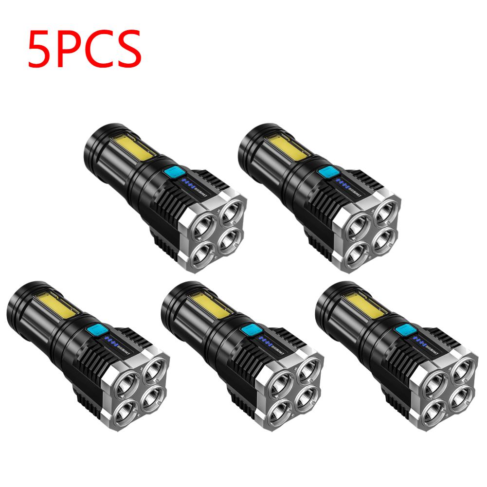 High Power LED Flashlights Camping Torch With 4 Lamp Beads And COB Side Light Rechargeable Portable Hand Lantern 4 Lighting Mode