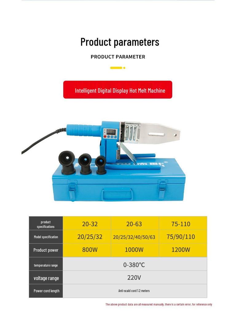 Blue Single-Tube Digital Display Hot Melt Machine for 20-32 PPR Plastic Pipe Welding