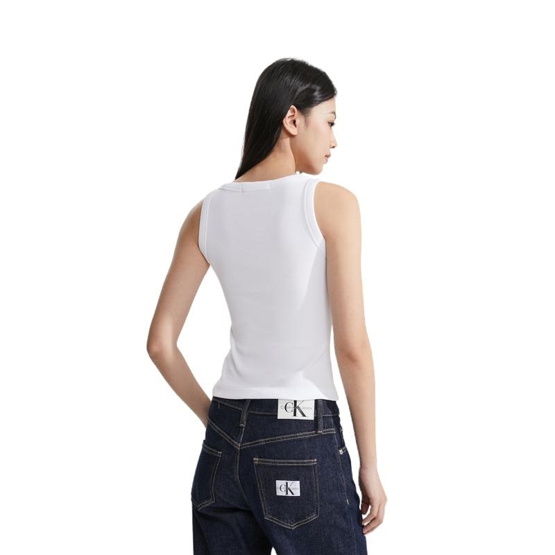 Calvin Klein Jeans Simple Letter Logo Pullover Casual Knit Vest Women Tops Moonlight-White J222566