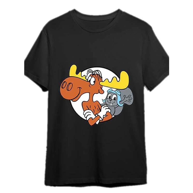 

European sizes Men s Rocky & Bullwinkle Vintage TV Show T-Shirt - Soft Breathable Retro Moose & Squirrel Graphic Tee with Bullwinkle, Rocky & Mr. 4XL чорний