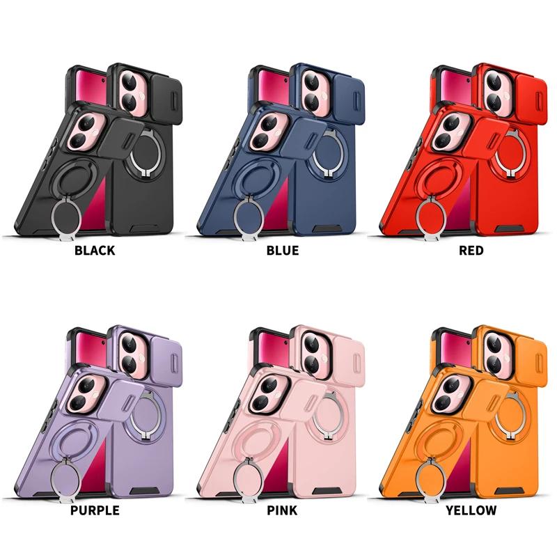 Heavy Duty Car Magnetic Metal Ring Bracket Phone Case For VIVO V60 Lite 5G Shockproof Rugged Armor Slide Camera Protective Cover