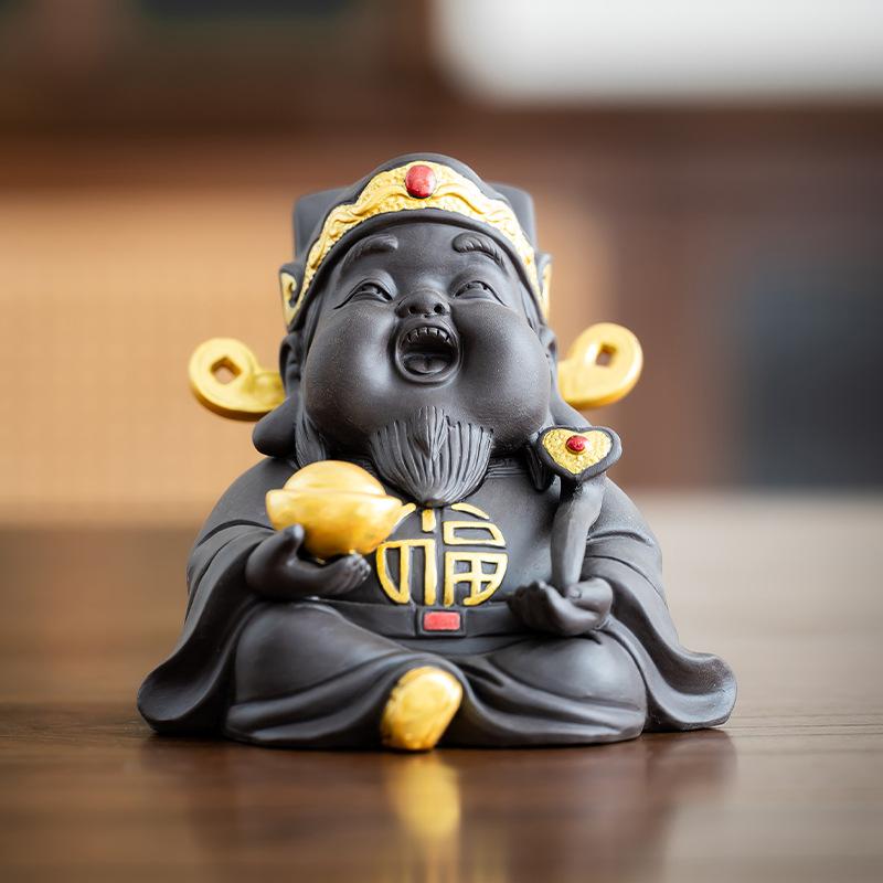 ceramics God Wealth sculptures and figurines Chinese mythological figures Home Living Room Office Wealth Luck Feng Shui Decor