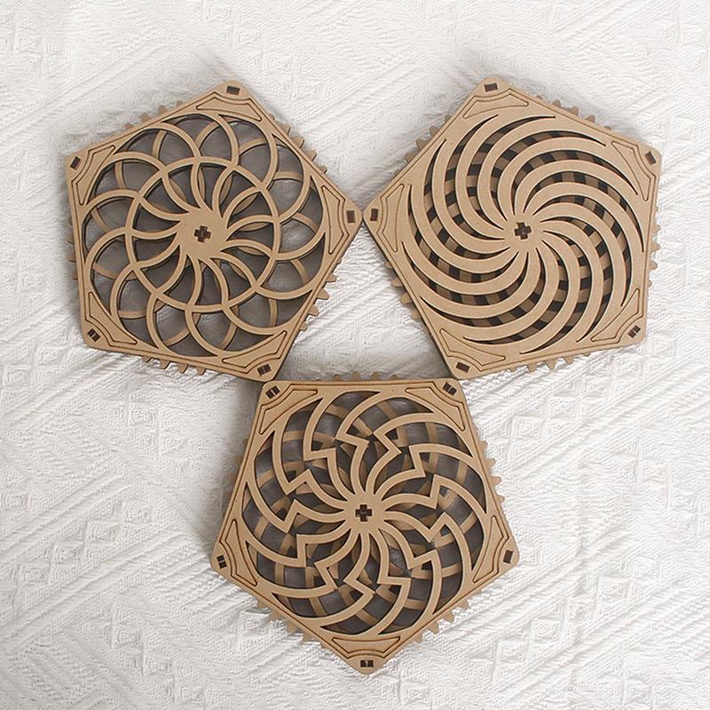 Kinetic Coaster Handmade Unique Pentagram Design Swivel Wooden Coasters Subtle Spiral Texture For Home/Office Decor Gifts