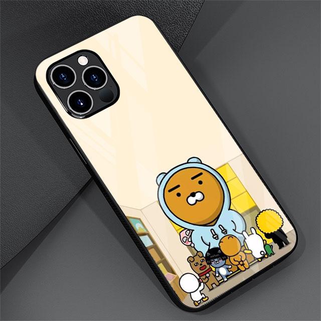 Kakao Friends Cute Glass Case For Apple iPhone 14 13 Pro 11 12 7 8 Plus SE 2022 XR X XS Max 6 6S Tempered Phone Cover Cartoon