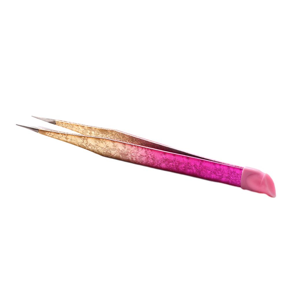 Double Ended Nail Art Tweezers for Women Stainless Steel Tweezer Straight Curved Tweezers with Silicone Pressing Head