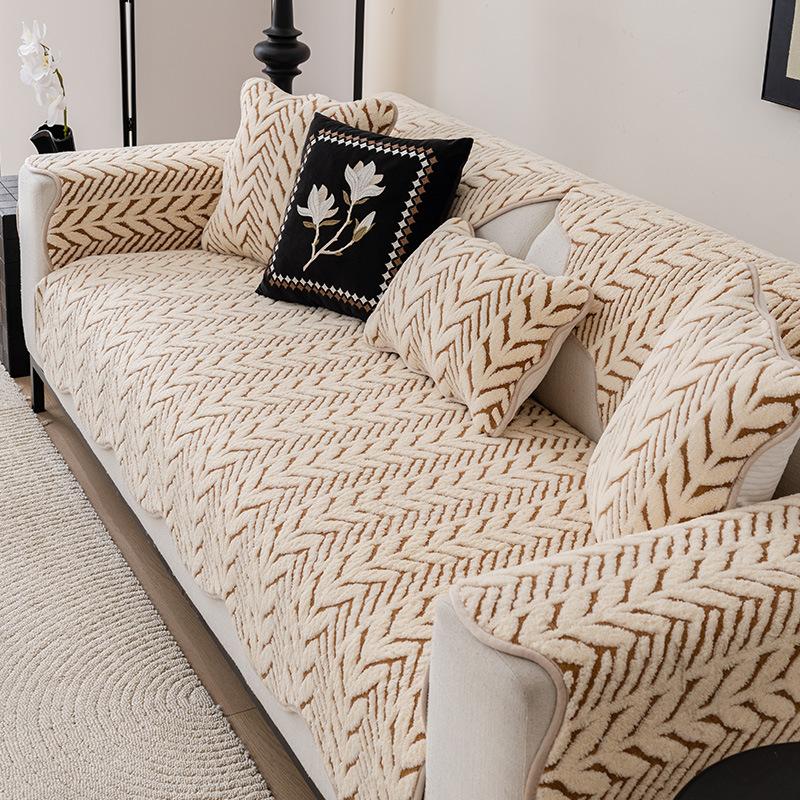 

New Leather Sofa Cushion Autumn And Winter Plush Non-Slip Seat Cushion Light Luxury High-End Sofa Cover Cloth Towel 70*70cm