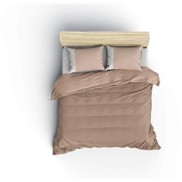 Parure de lit - 1 housse de couette 220 x 240 cm + 2 taies d'oreiller 60 x 60 cm - 100% coton renforcé - Vison