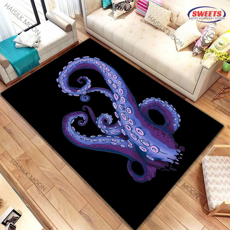 Dywan z nadrukiem o tematyce ośmiornicy olbrzymiej Nowość! Wytrzymałe do salonów, sypialni, biur, trwałe maty do prania w pralce