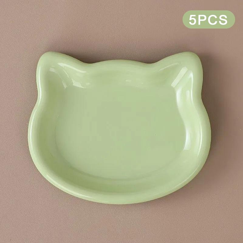 5PCS Multicolor Cartoon Cat-Shaped Design Plastic Cat Bowl Set Pet Supplies Category Non-Slip Bottom To Prevent Slipping